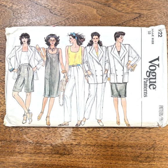 Vogue Sewing Pattern 8922 Size 18 Jacket Dress Pants Shorts Top Vintage 1980s - Picture 1 of 7
